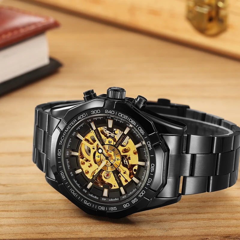 新しい高品質メンズビジネス腕時計ステンレス鋼防水高級機械式時計ファッション自動スケルトン腕時計メンズ