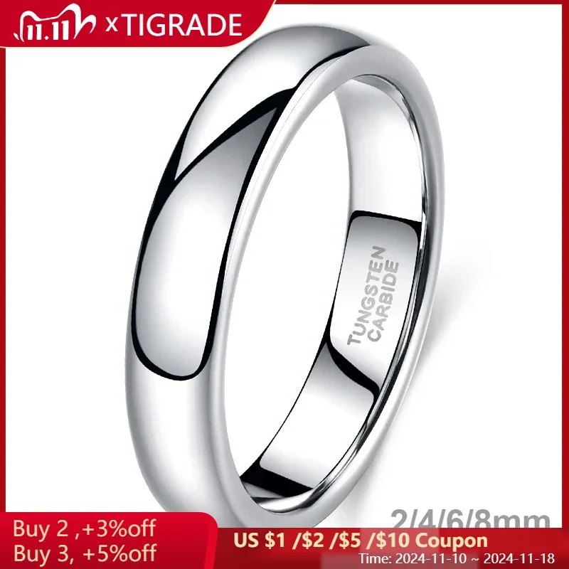 Tigrade Classic Jewelry 2/4/6/8mm Cute Men Women Simple Rings Polish100% Pure Tungsten Carbide Ring Wedding Band Engagement Ring