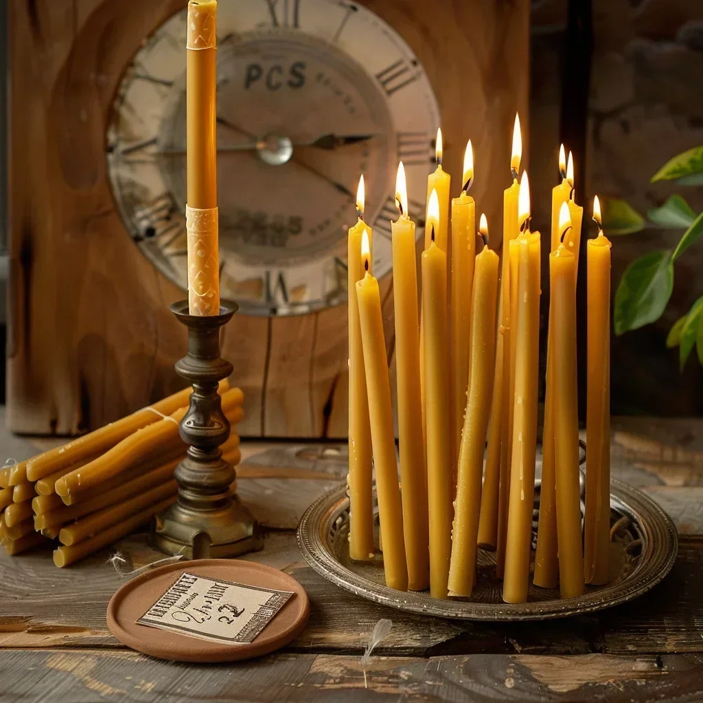 25 uds/1 paquete de velas de miel de Hanukkah para rituales velas de cera de abejas judías velas cónicas naturales amarillas sin perfumadas para cumpleaños