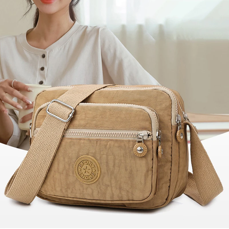 Solid Color Nylon Shoulder Messenger Handbags 2024 Oxford Cloth Women's Crossbody Bag Large Capacity Middle-aged Mother Handbag