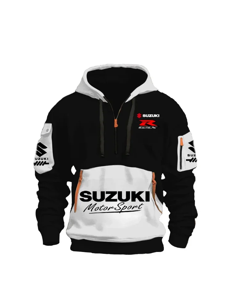 AliExpress 2025 Suzuki Logo Hoodie Motorcycle Racing Cycling Sweatshirt Racing Clothing Sweatshirt Half Zipper Multi-pocket Zipper Hoodie