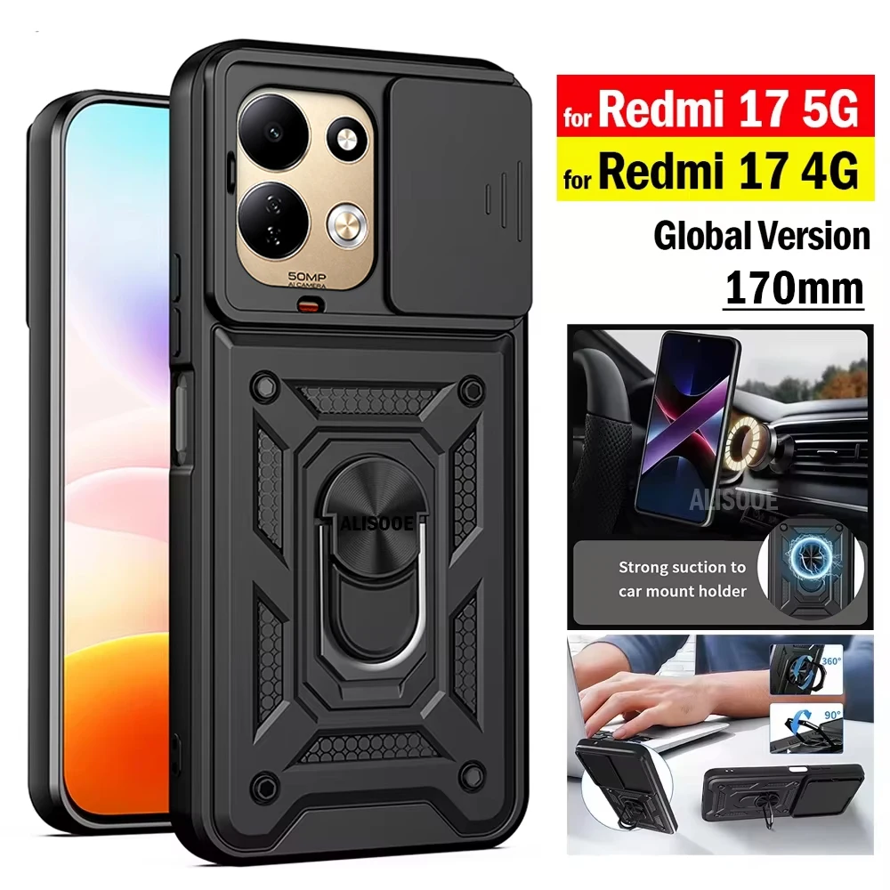 Hülle für Xiaomi Redmi 17 5G Redmi 17 4G, Panzerhülle mit Schiebe-Kameraabdeckung, Ständer, stoßfester Schutz für das Handy.