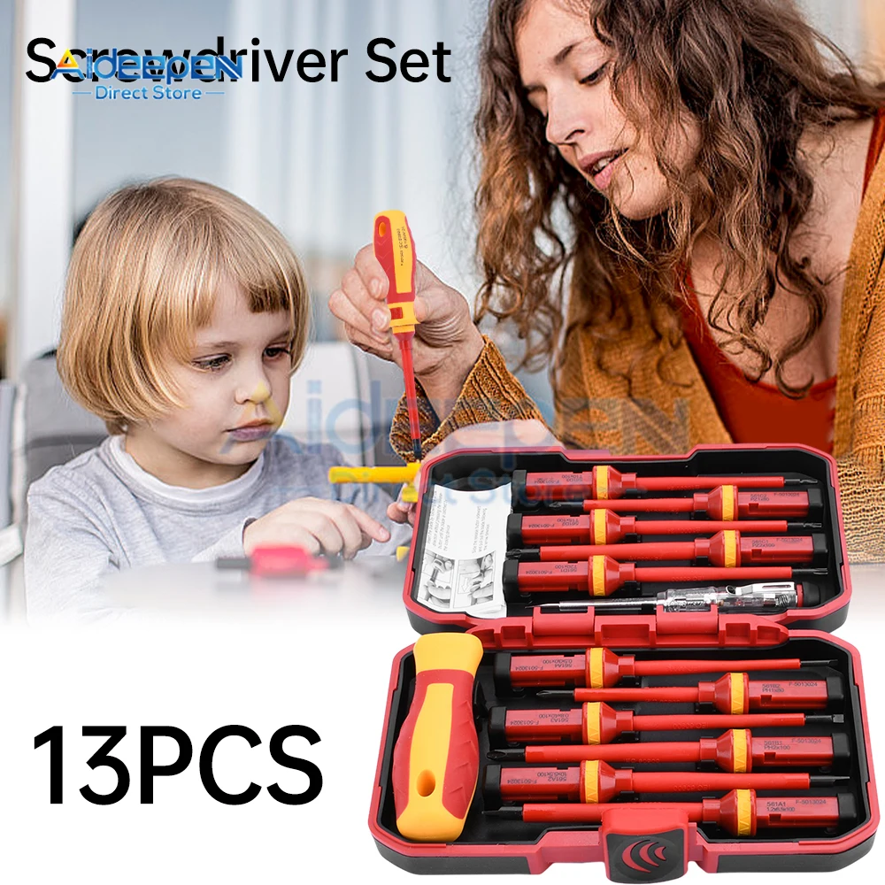 13 Stuks 110-250V Verwisselbare Geïsoleerde Schroevendraaier Set Magnetische Sleufbits Reparatie Gereedschap Elektricien Gereedschap Weerstaan Spanning 1000V