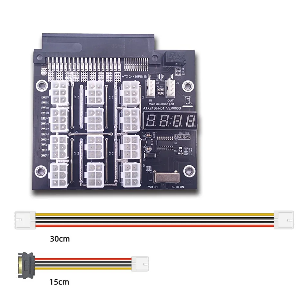 VO-Mining لوحة القطع 12 منفذ 6Pin وحدة إمداد الطاقة المجلس مع كابل LED 4Pin لخادم Dell PSU 750 واط 1100 واط 1600 واط