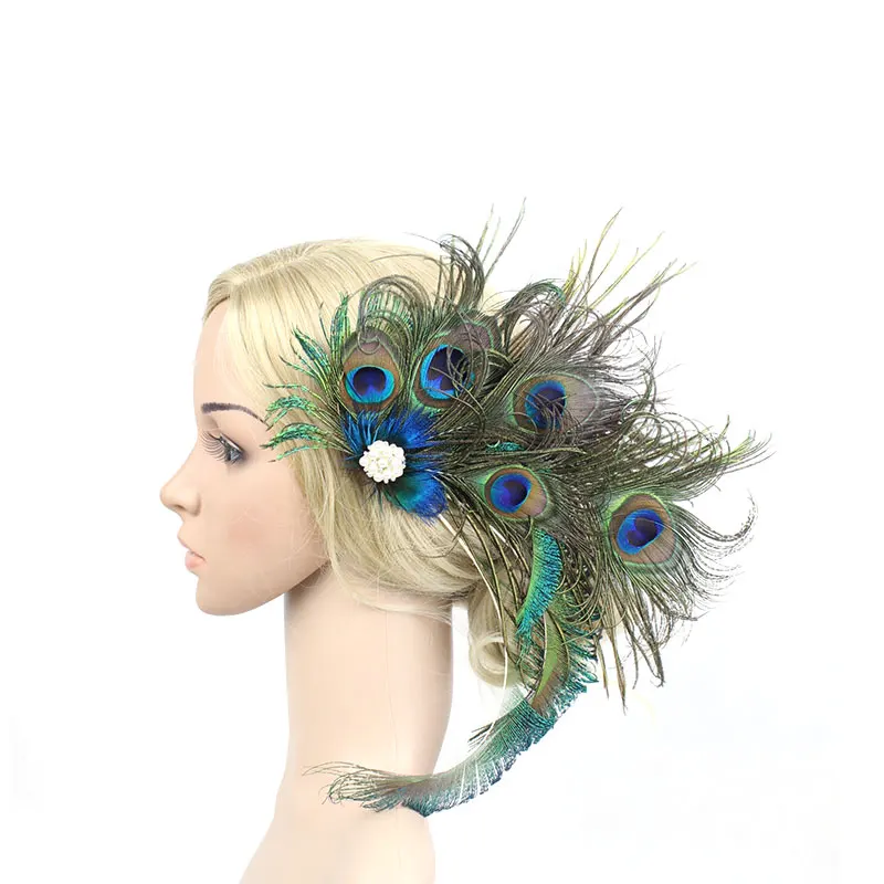 Women Peacock Feather Fascinator Clip Ladies Day Races Wedding Party Bridal Tiara Hairpin Hair Accessories Bride Headpiece