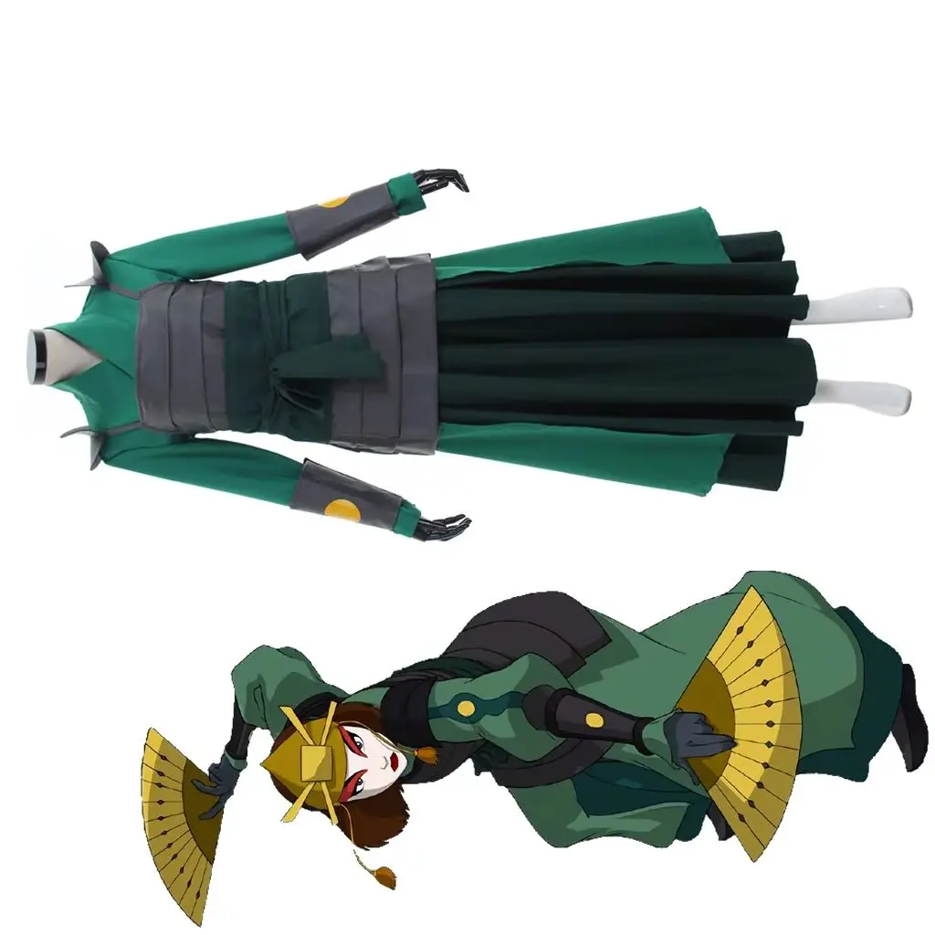 

The Last Airbender Suki Cosplay Kyoshi Avatar Costume Women's Green Ninja Uniform Suit Halloween Carnival Party Battle Outfits