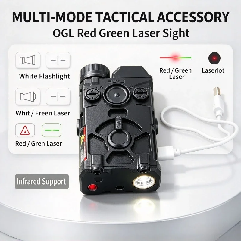 OGL Multi-function Light Combo Red Green Indicator 20mm Rail Mount USB Rechargeable Outdoor CS Role Play Hobby Model Accessory