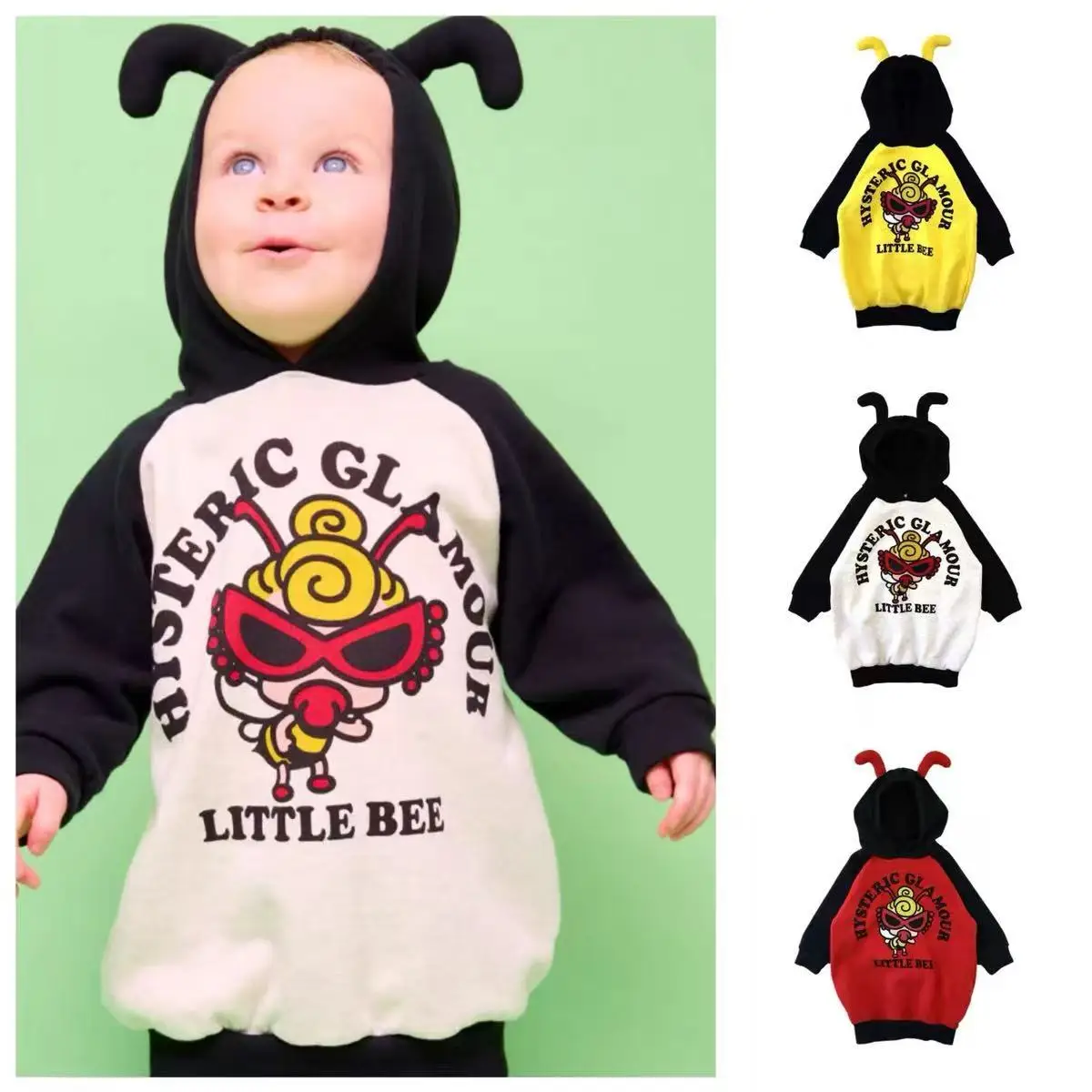 

Черный хлопковый пуловер Super2029, осень/зима, толстовка с рисунком маленькой пчелы для мальчиков и девочек