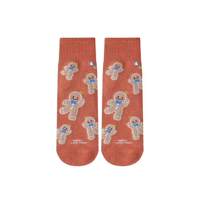 ELFSACK 2025 الشتاء الوافدين الجدد سانتا كلوز الزنجبيل رجل الجرافيك الكاحل الجوارب للنساء