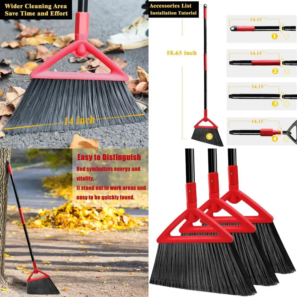 

Triple Pack Heavy-Duty Angle Brooms for Thorough Indoor and Outdoor Sweeping - Ideal for Kitchens, Garages, and Restaurants