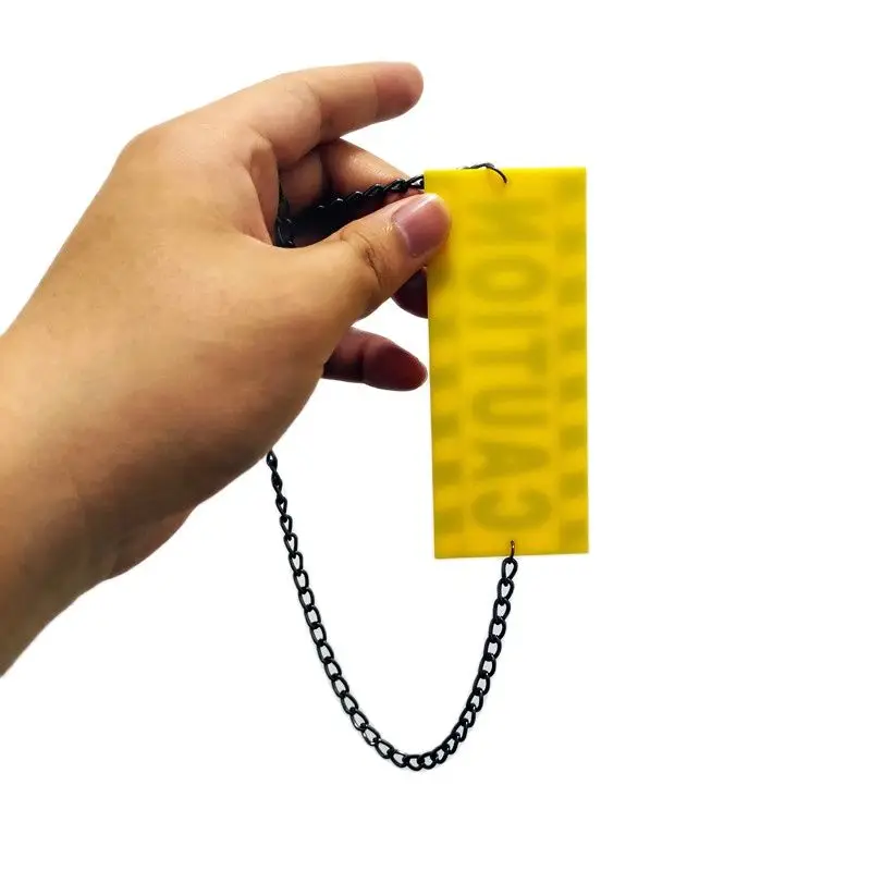 KUGUYS Yellow Caution Card Fashion Pendant Necklace for Women Men Acrylic Letter Stripe HipHop Rock Gift Jewelry Accessories