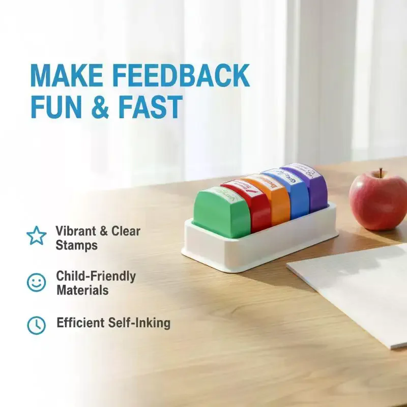 5 Pcs Self Inking Teacher Feedback Stamps With Encouraging Phrases For Classroom Grading Homeschool Homework Review