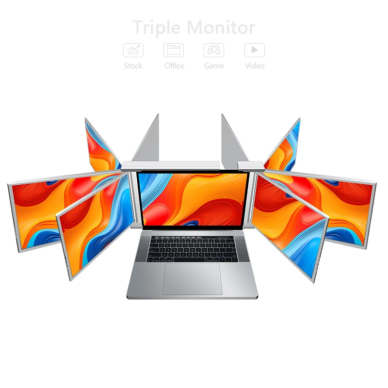 Trifold 360°Rotation LCD Monitor 14 Inch Hung on Laptop Compatible with 13.5-16.5'' MacOS/Win/Androrid/Linux/Switch/XBO/PS4