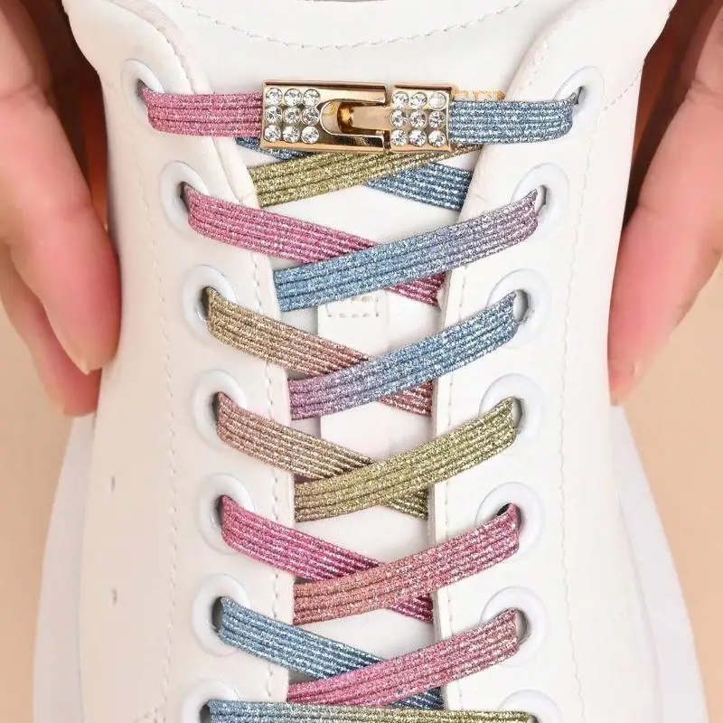 1 Paar Schnürsenkel ohne Binden, bunte Schnallen-Schnürsenkel, Perlenlicht, bunte Mode, ohne Binden, elastische Schnürsenkel für Sneaker, Kinder und Erwachsene – Detail 4