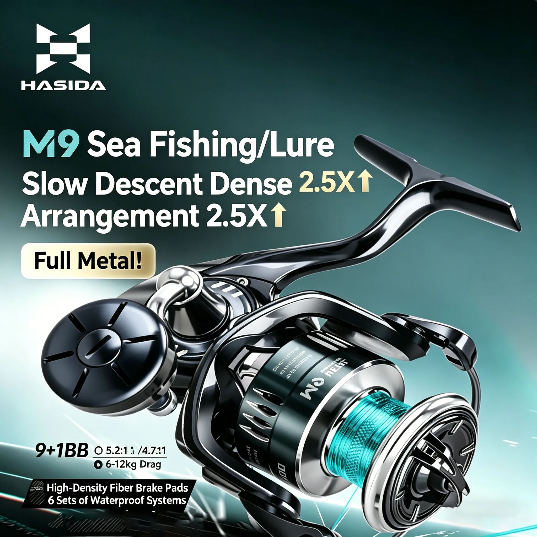Hasida M9 carrete metálico profesional para pesca en agua salada - imagen 4