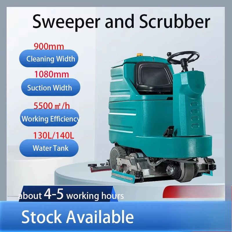 Hot Sale 900 Width Battery Powered Floor Scrubber and Sweeper with 2 Roller Brushes Commercial Marble Floor Cleaning Machine