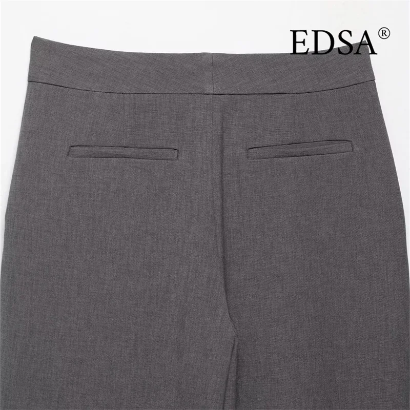 EDSA Calças femininas cinza puff para senhora do escritório cintura média com botão interno calças compridas
