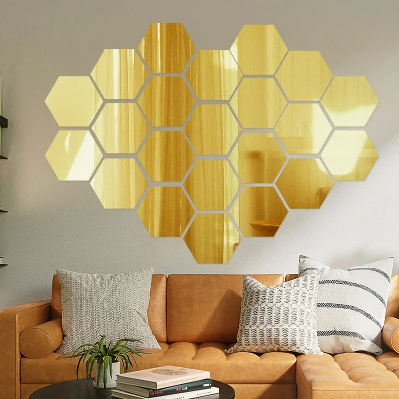 50/1Pcs Hexagonal Acrylic Mirror Wall Sticker XS or S Self-adhesive Gold Silver Paster Craft Projects Home Decoration Wallpaper