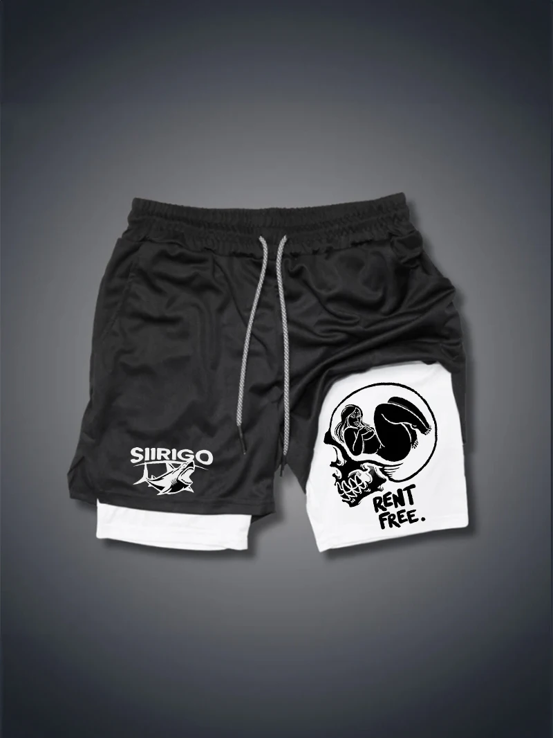 

2025 Men's Summer Double-Layer Fitness Double-Layer 2-in-1 Printed Sweatpants Running Fitness Breathable Quick-Drying Shorts