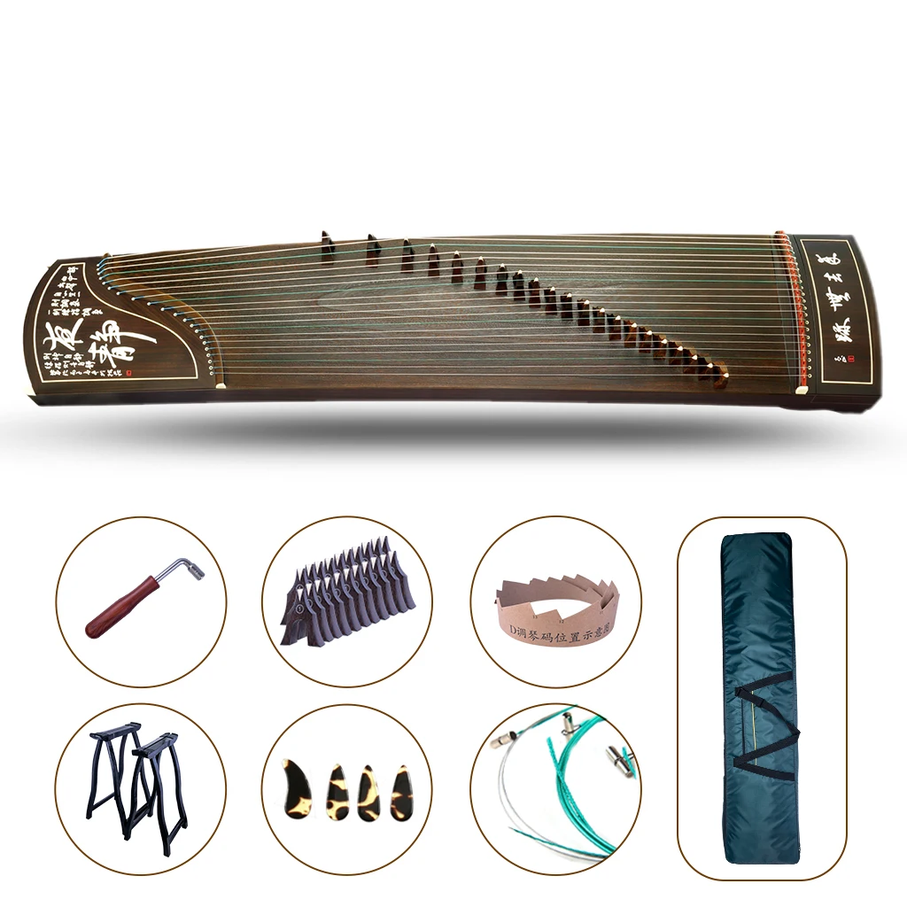 

LOOK 21String 64'' Standard Size Black Sandalwood Chinese String Instrument Guzheng Paulownia Wood Soundboard Full Accessories