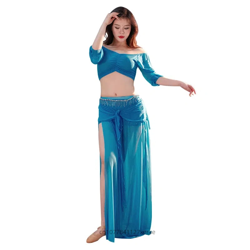 

2025 New Belly Dance Large Size Mesh Practice Dress Set, Oriental Dance Performance Dress, Stage Performance Female