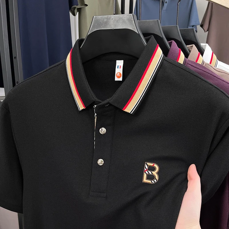 

Men's polo shirt with short sleeves, buttoned lapel, unique collar design, fashionable style, suitable for summer wear
