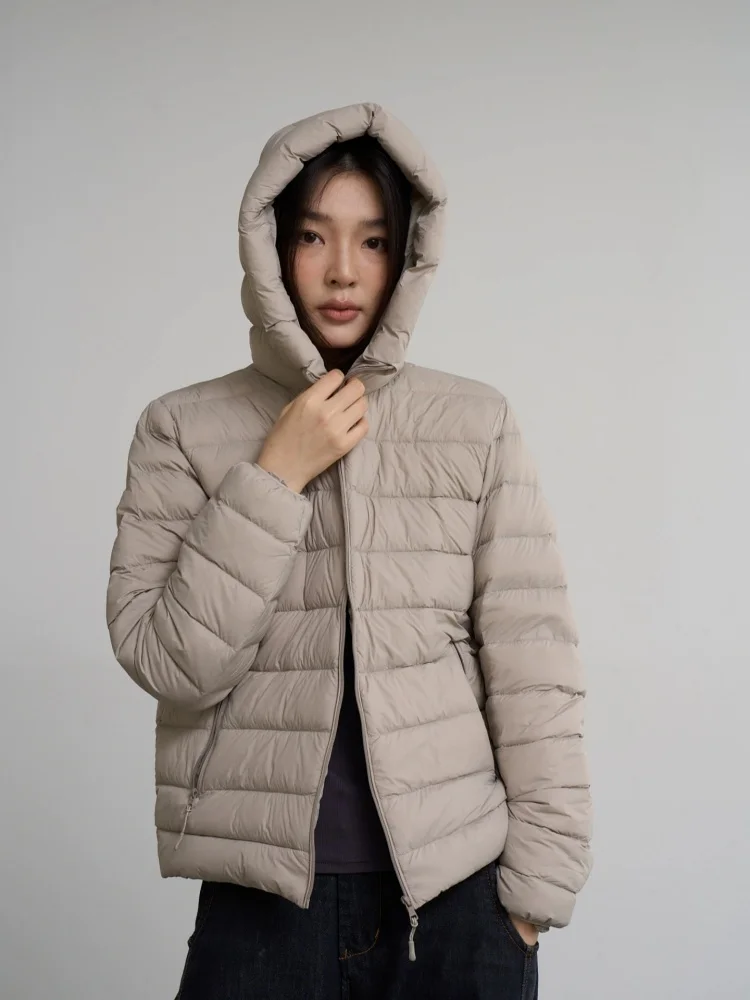2026 New Arrivals Women's Short Down Jacket, Lightweight Quilted Hooded Puffer Coat, 90% White Duck Down Winter Female Outerwear