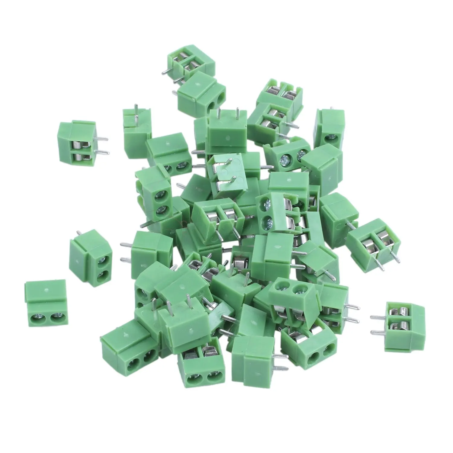 ABAN 50 Pieces 2 Pin 5 mm Pinch PCB Mount Terminal Block Connector 300V 10A (Green)
