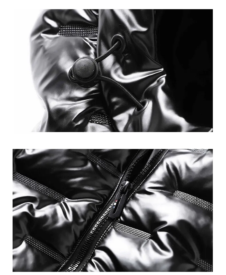 NONEAIR Mens Thick Warm Glossy Black Jackets Outwear Men's Clothings Winter Hooded Parkas Men Windbreaker Fashion Thermal Coats