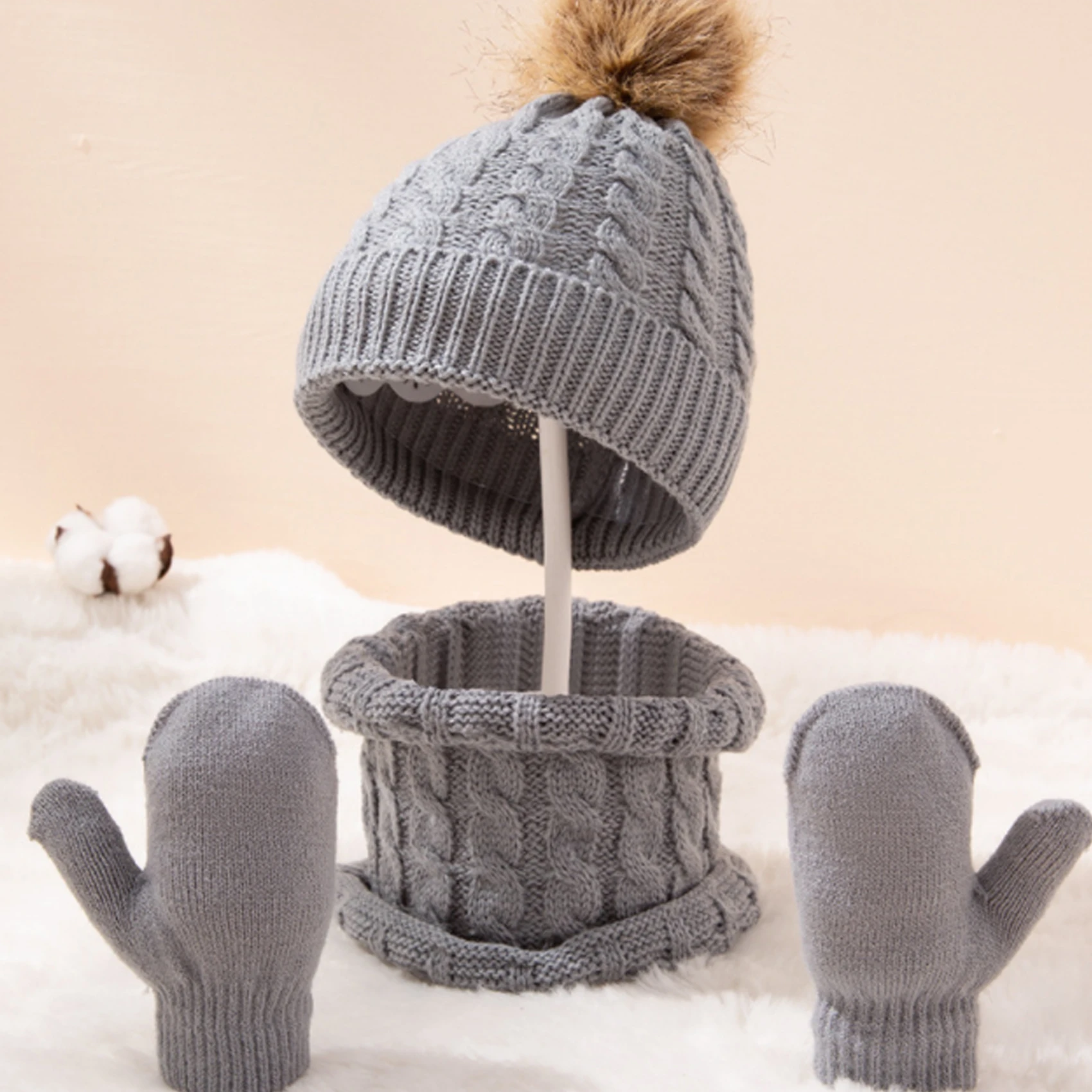 3 Teile/satz Kind Winter Hut Schal Fäustlinge Set Kleinkind Gestrickte Mädchen Kinder Hals Wärmer Jungen Wolle Im Freien Warme Haut-freundliche Handschuhe