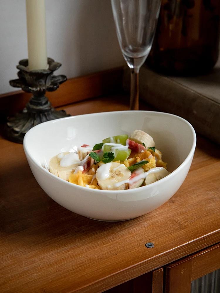 

7 Inch Unique Shaped Ceramic Fruit Salad Bowl Dessert Bowl for Restaurant Fits Any Food Beautifully