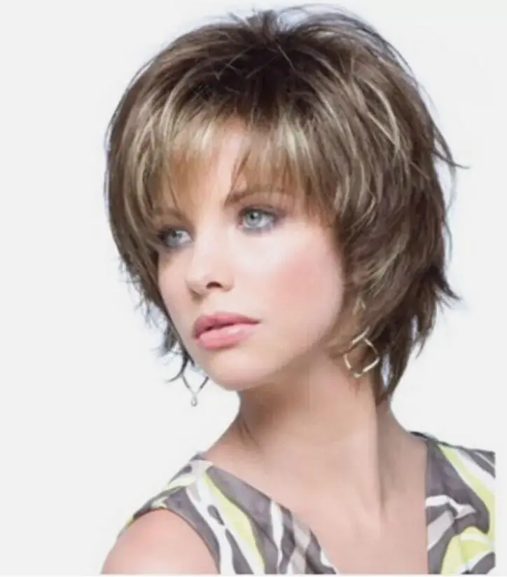 Short Brown Mixed Blonde Wig Brown with Highlights Bob Wigs for Women Synthetic