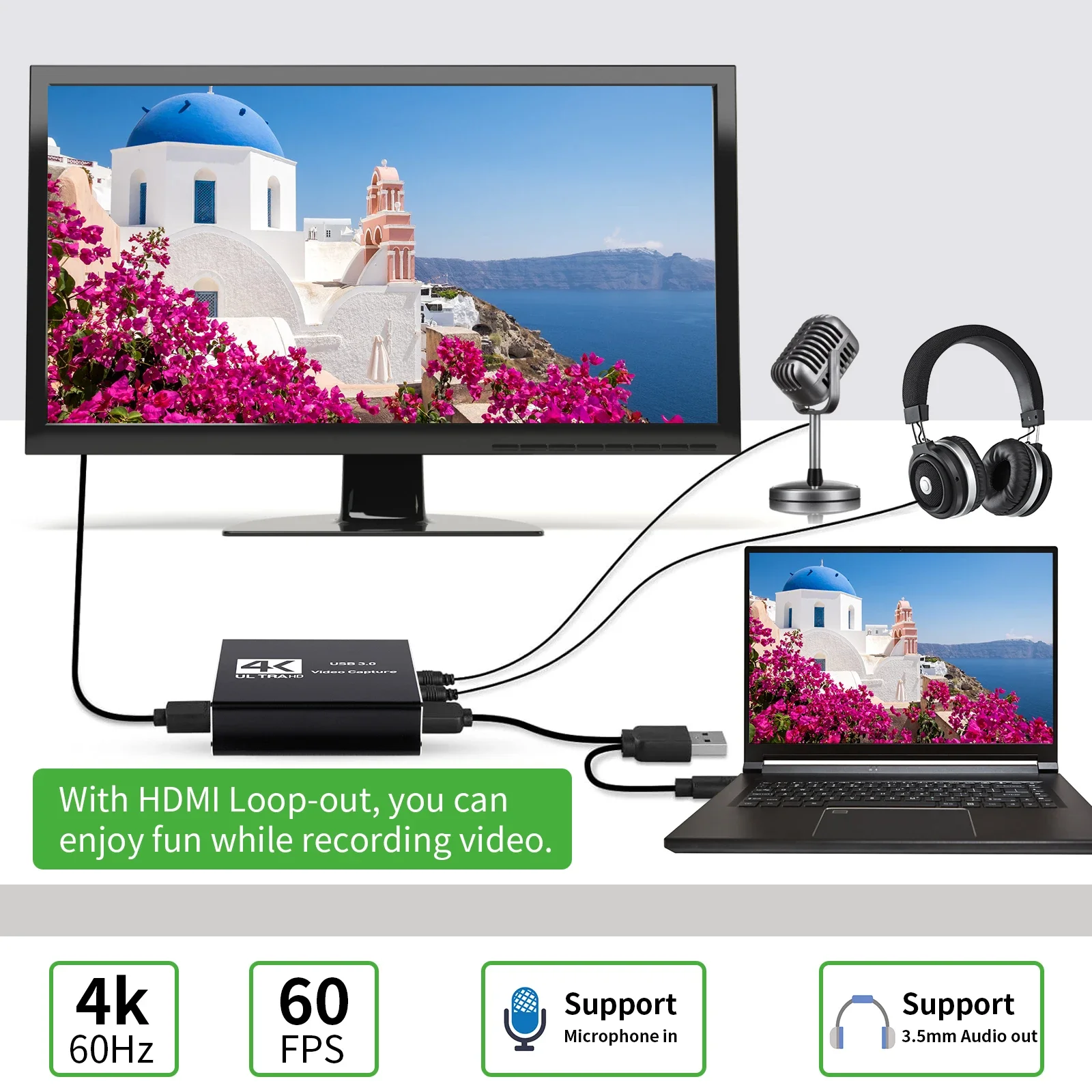 USB3.0 Video Capture HDMI การ์ดกล่อง 4 K 60Hz HDMI USB Video BOARD Grabber การ์ด LOOP OUT สําหรับที่ถ่ายทอดสดสําหรับ Ps5 Xbox PC