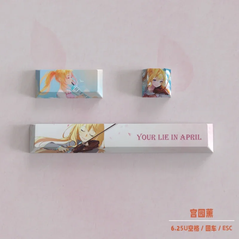 Your Lie in April Anime Artisan Keycap Kawori Miyazono Custom Cartoon PBT Decorative Gaming Keycaps for Mechanical Keyboard Gift