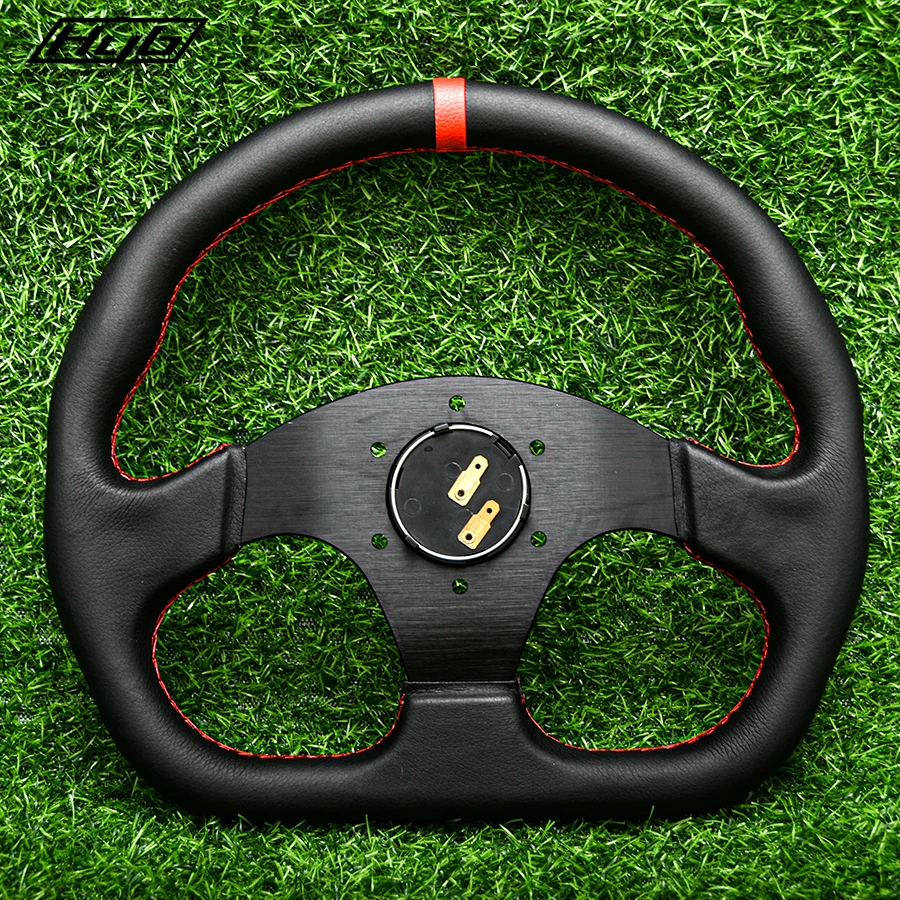 Leather Black Racing Steering Wheel D Shape Car Sport 320mm JDM Steering Wheel With Horn Button PCD 70MM