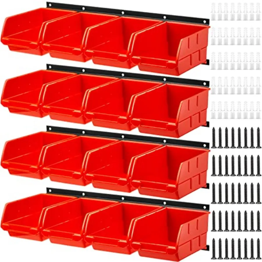 

Wall Mounted Storage Bins Plastic Hanging Stackable Storage Parts Garage Tool Organizer for Screws Nuts Bolts Nails and Small H