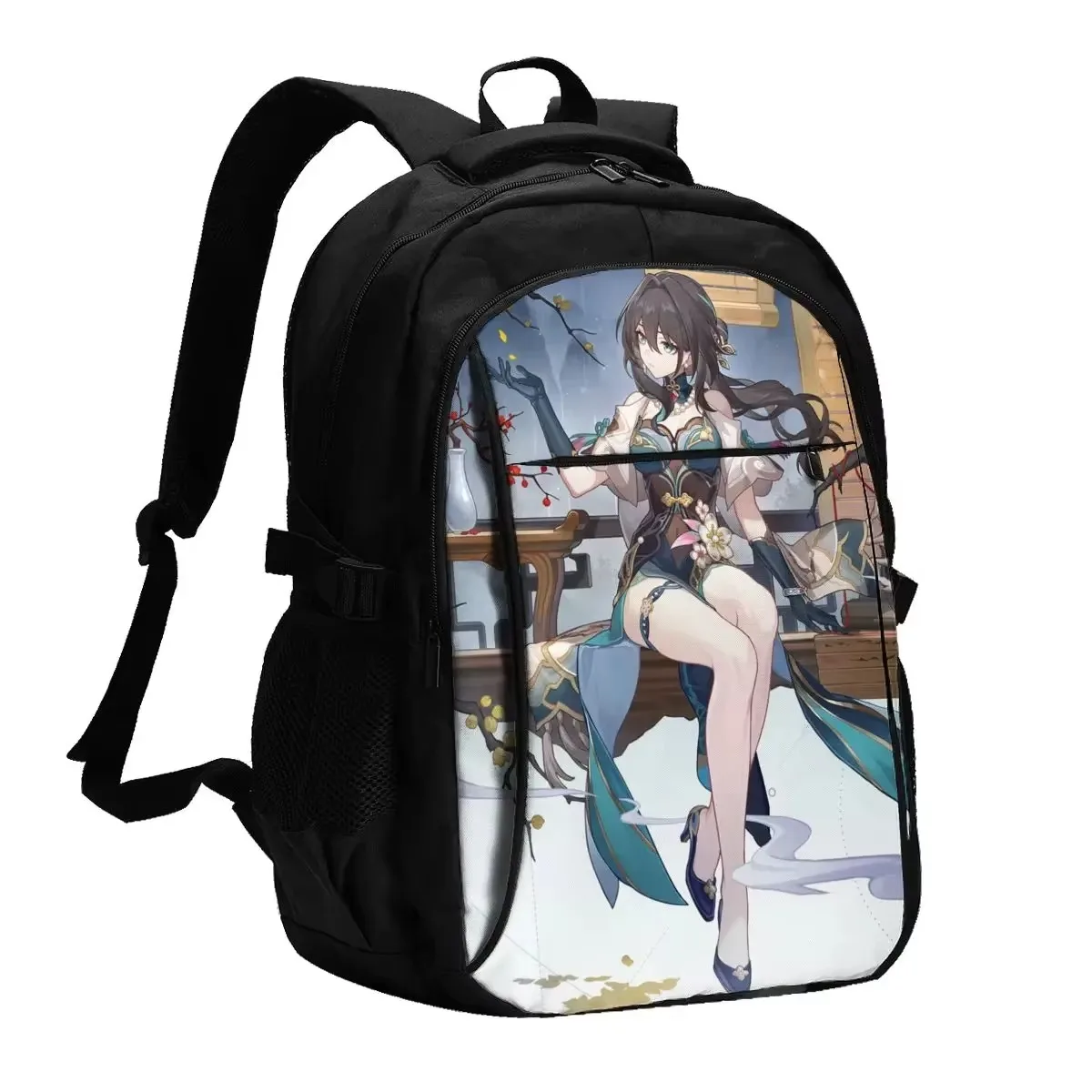 Mochila para portátil de viaje Honkai Star Rail Firefly, mochila para portátil resistente al agua de negocios con puerto de carga USB, bolsa universitaria