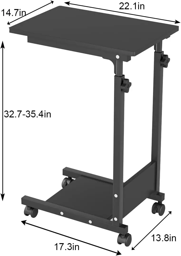 

Adjustable Height C Table Sofa Side Bedside Table with Wheels, Hospital Bed Table Rolling Tray with Storage
