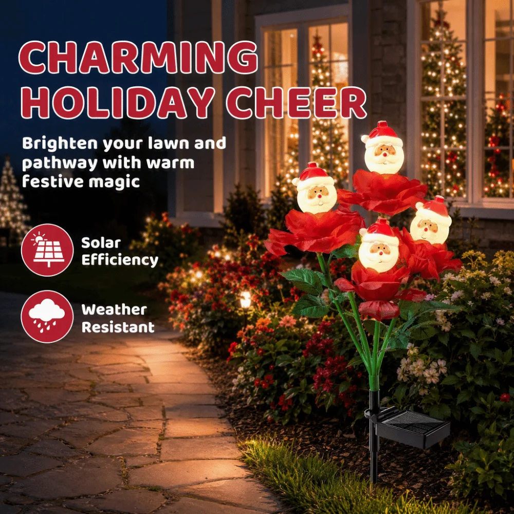 Solar Powered Solar Christmas Lights LED Rose Design Garden Stake Lights Snowman Design Doll Design Snowman Garden Light