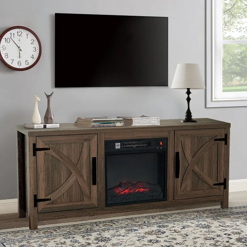 58 Inch Fireplace TV Stand for TV up to 65”,Farmhouse Tv Stand with 18