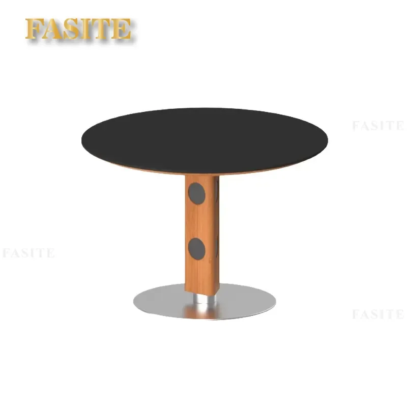 For Small Apartment Solid Wood Round Dining Table Cherry Wood Retro Style Rock Slab Top Household Furniture Space Saving