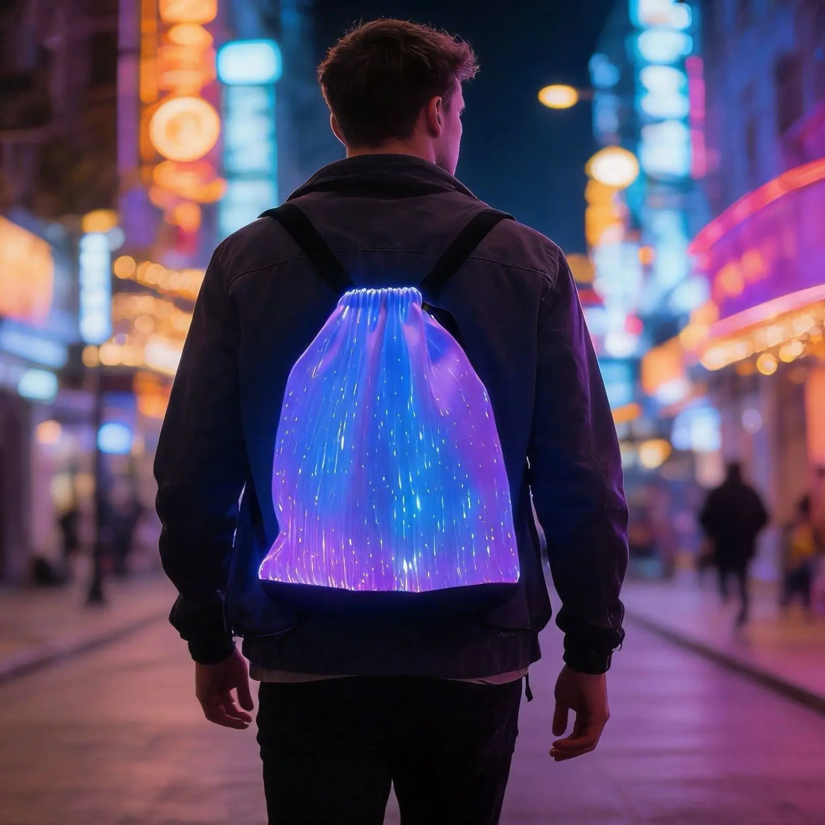 

LED sports cycling light-emitting backpack fashionable white soft bag with drawstring pockets for both men and women