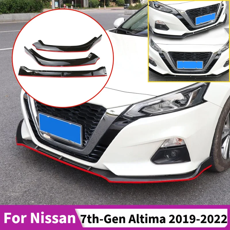 

For Nissan 7th-Gen Altima 2019 2020 2021 2022 Car Front Bumper Spoiler Lip splitter Diffuser blade 3pcs Guard Board Tuning Parts
