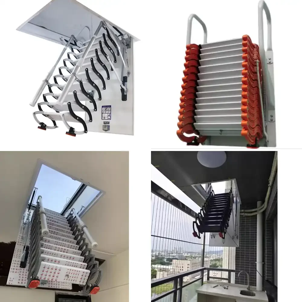 

Online Sale Attic Steel Telescopic Stairs with Wire Rope New Fold up Ladder for Restaurants & Hotels