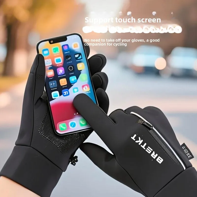 Cycling Gloves Men Autumn Winter Sports Outdoor Velvet Thickened Warm Fleece Skiing Touch Screen Windproof Waterproof Non Slip