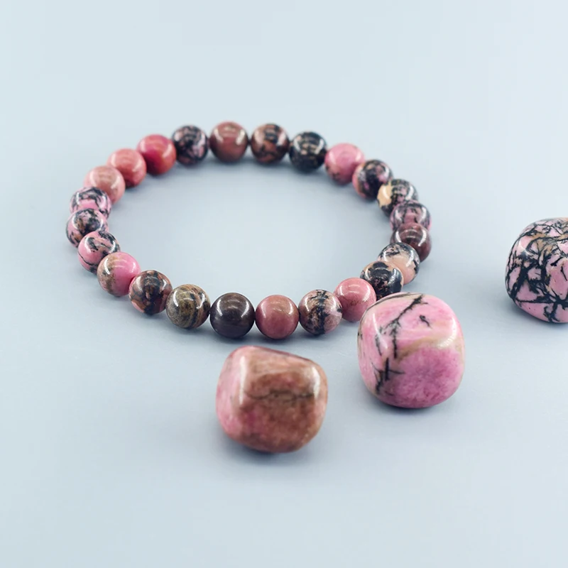 Natural Rhodonite Beaded Bracelets Men Women Energy Stone Beads Stretch Bracelets Yoga Healing Gem Beads Bangle Jewelry Gifts