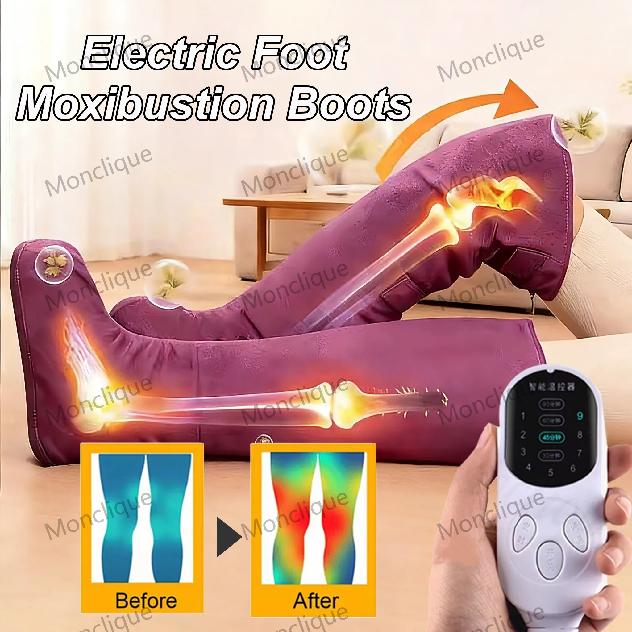 

Electric Foot Hot Compress Massager Moxibustion Boots Timing Remote Control Wormwood Legs Accelerates Circulation Relax Muscles