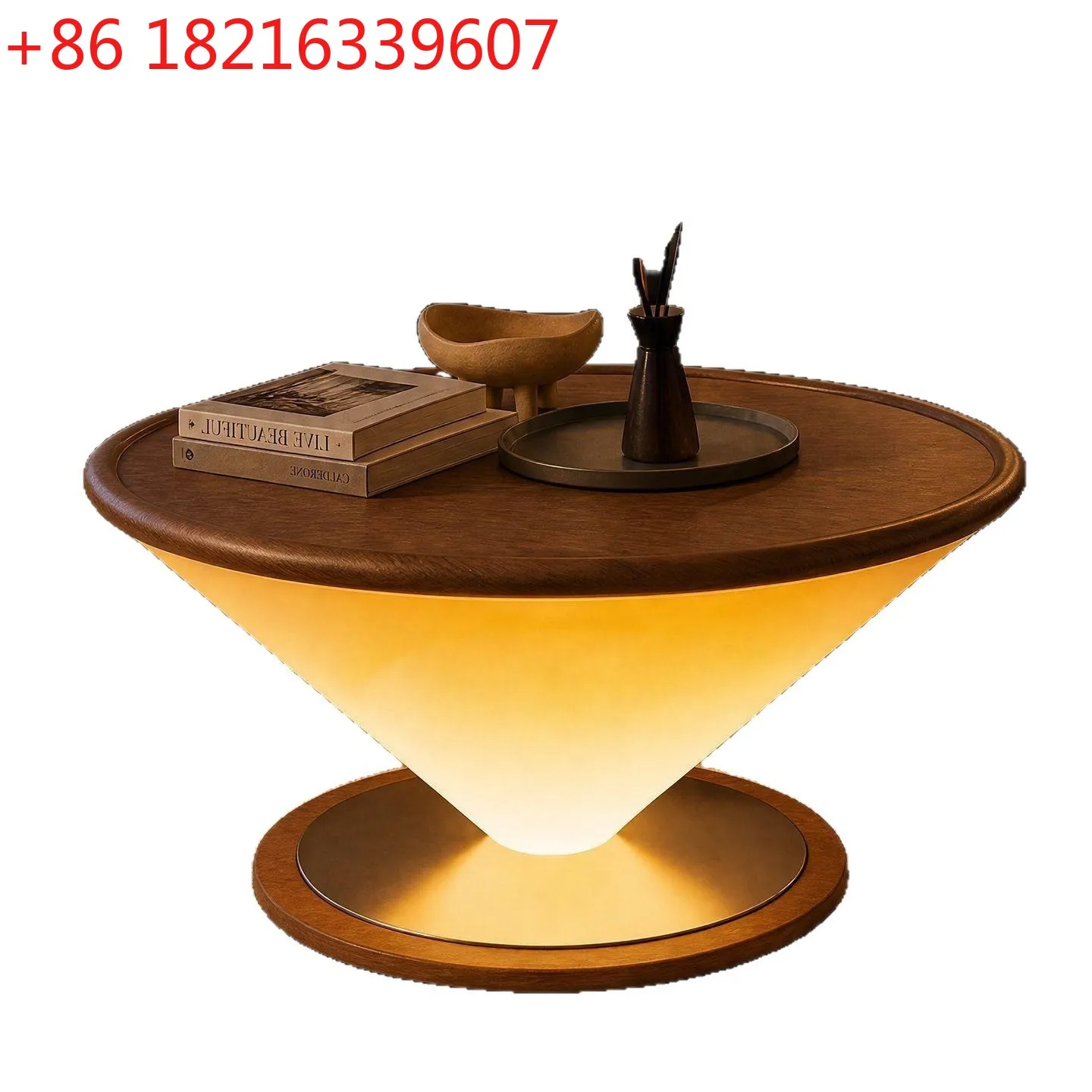 YAO medieval style solid wood countertop suspended luminous coffee table living room household round