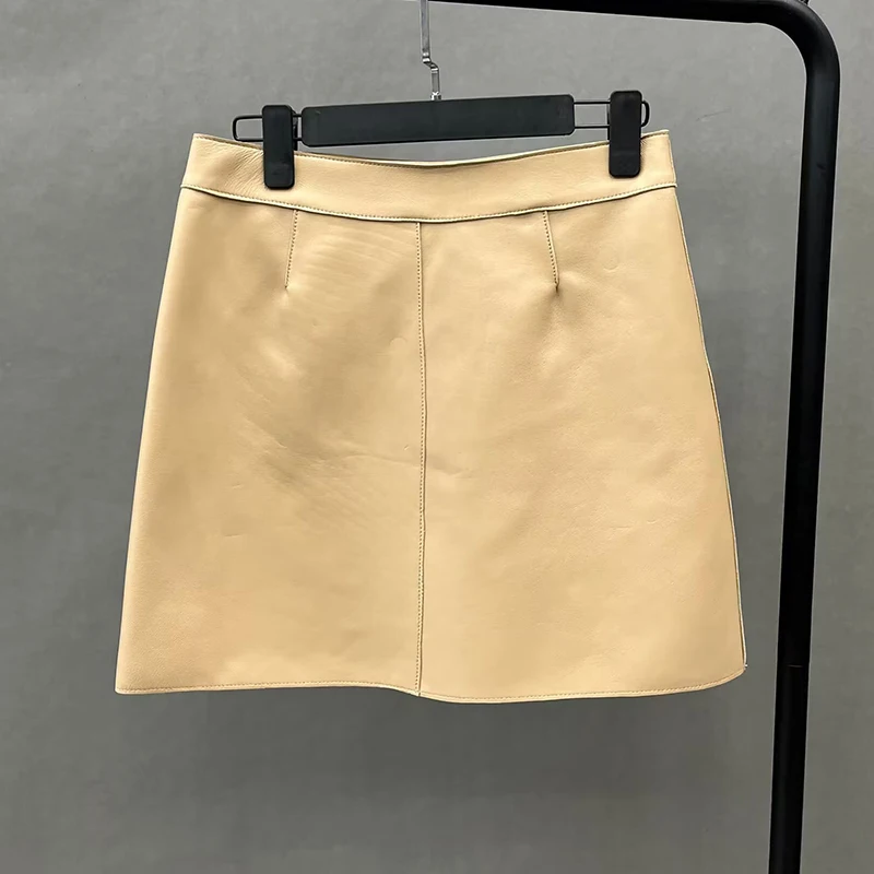 Genuine Sheepskin Leather Skirt Women New Design Short Skirt With Pocket Lady Mini Skirts FG5548