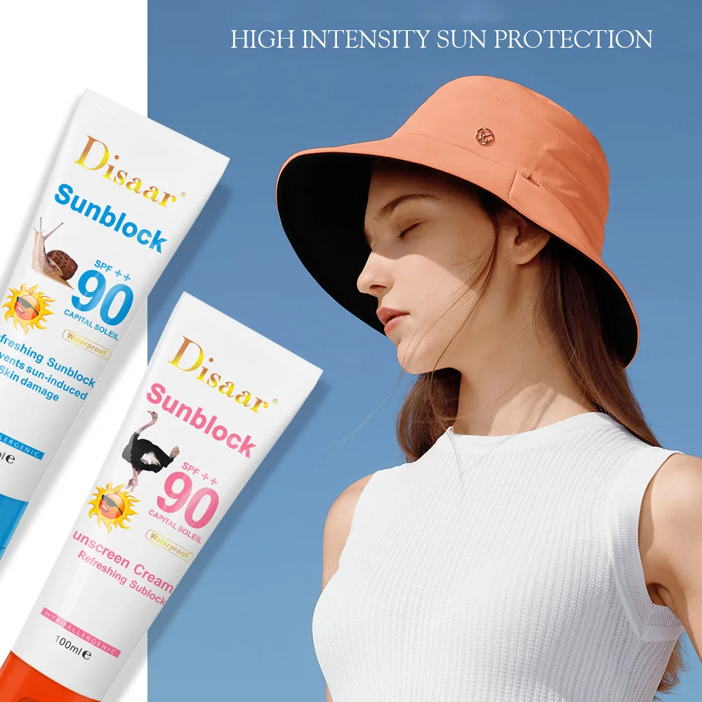 10 pçs 100ml caracol facial corpo protetor solar clareamento sun creme protetor solar anti-envelhecimento óleo-controle hidratante cuidados com a pele spf 90 pa + +